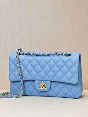 Chanel A01112 Flap Classic 11.12 Handbag Calfskin Gold Light Blue - Default Title - View 12
