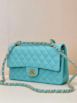 Chanel A01112 Flap Classic 11.12 Handbag Calfskin Gold Sky Blue - Default Title - View 13