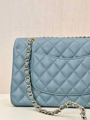 Chanel A01112 Flap Classic 11.12 Handbag Calfskin & Gold-Tone Metal Gray Blue - Default Title - View 8