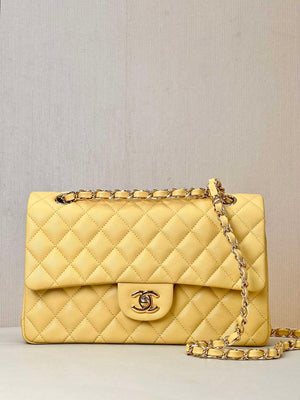 Chanel A01112 Flap Classic 11.12 Handbag Calfskin & Gold-Tone Metal Yellow - Default Title - View 1