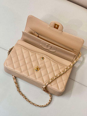 Chanel A01112 Flap Classic 11.12 Handbag Calfskin Sewing Edge Apricot - Gold - View 17