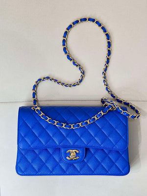 Chanel A01112 Flap Classic 11.12 Handbag Calfskin Sewing Edge Blue - Gold - View 1