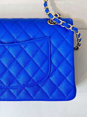 Chanel A01112 Flap Classic 11.12 Handbag Calfskin Sewing Edge Blue - Gold - View 9