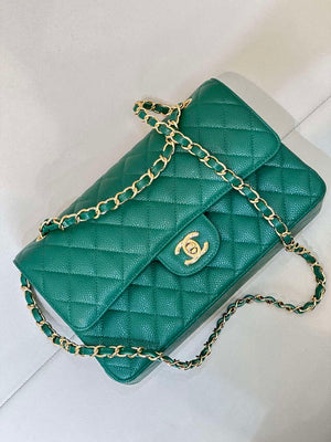 Chanel A01112 Flap Classic 11.12 Handbag Calfskin Sewing Edge Green - Gold - View 14