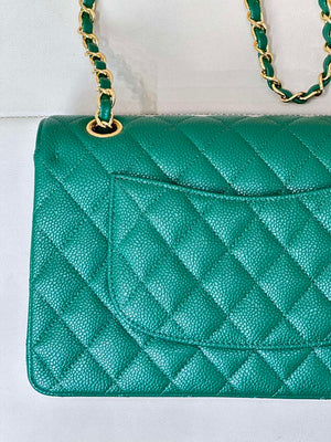 Chanel A01112 Flap Classic 11.12 Handbag Calfskin Sewing Edge Green - Gold - View 17