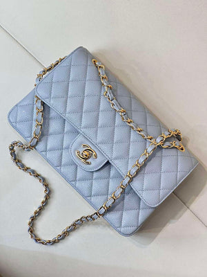Chanel A01112 Flap Classic 11.12 Handbag Calfskin Sewing Edge Haze Blue - Gold - View 4