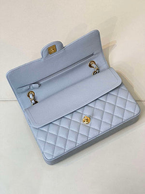 Chanel A01112 Flap Classic 11.12 Handbag Calfskin Sewing Edge Haze Blue - Gold - View 8