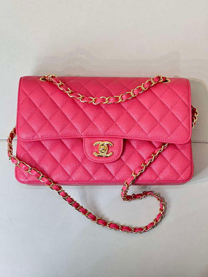 Chanel A01112 Flap Classic 11.12 Handbag Calfskin Sewing Edge Pink - Gold - View 1