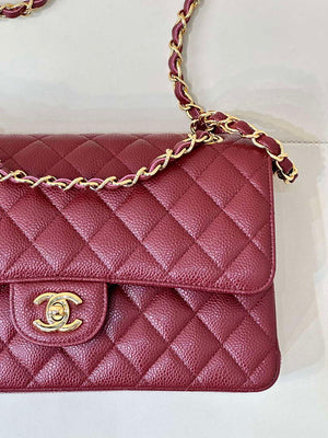 Chanel A01112 Flap Classic 11.12 Handbag Calfskin Sewing Edge Wine Red - Gold - View 2