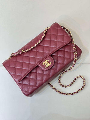 Chanel A01112 Flap Classic 11.12 Handbag Calfskin Sewing Edge Wine Red - Gold - View 4