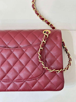 Chanel A01112 Flap Classic 11.12 Handbag Calfskin Sewing Edge Wine Red - Gold - View 9