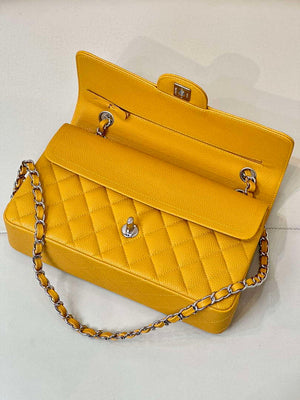 Chanel A01112 Flap Classic 11.12 Handbag Calfskin Sewing Edge Yellow - Gold - View 7
