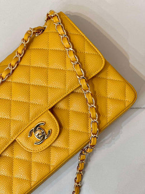 Chanel A01112 Flap Classic 11.12 Handbag Calfskin Sewing Edge Yellow - Gold - View 13