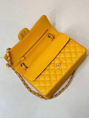 Chanel A01112 Flap Classic 11.12 Handbag Calfskin Sewing Edge Yellow - Gold - View 16