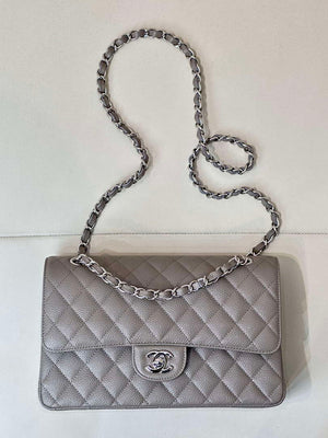 Chanel A01112 Flap Classic 11.12 Handbag Calfskin Sewing Edge Elephant Gray - Gold - View 1