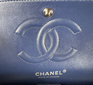 Chanel A01112 Flap Classic 11.12 Handbag Calfskin & Light Gold-Tone Metal Dark Blue - Default Title - View 8