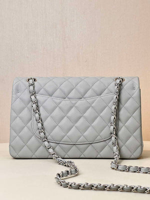 Chanel A01112 Flap Classic 11.12 Handbag Calfskin & Silver-Tone Metal Gray - Default Title - View 8