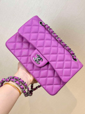 Chanel A01112 Flap Classic 11.12 Handbag Calfskin Silver Tone Metal Purple - Default Title - View 1