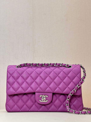 Chanel A01112 Flap Classic 11.12 Handbag Calfskin Silver Tone Metal Purple - Default Title - View 7