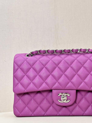 Chanel A01112 Flap Classic 11.12 Handbag Calfskin Silver Tone Metal Purple - Default Title - View 8