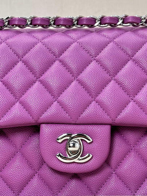 Chanel A01112 Flap Classic 11.12 Handbag Calfskin Silver Tone Metal Purple - Default Title - View 9
