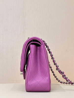 Chanel A01112 Flap Classic 11.12 Handbag Calfskin Silver Tone Metal Purple - Default Title - View 12