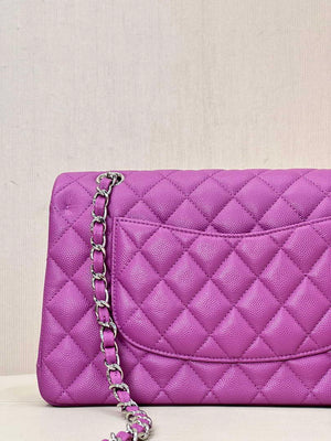 Chanel A01112 Flap Classic 11.12 Handbag Calfskin Silver Tone Metal Purple - Default Title - View 14