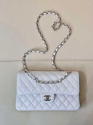 Chanel A01112 Flap Classic 11.12 Handbag Calfskin Silver Tone Metal White - Default Title - View 1