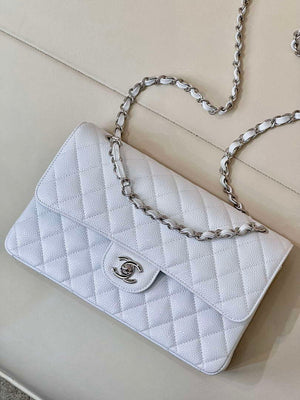 Chanel A01112 Flap Classic 11.12 Handbag Calfskin Silver Tone Metal White - Default Title - View 2