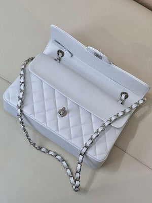 Chanel A01112 Flap Classic 11.12 Handbag Calfskin Silver Tone Metal White - Default Title - View 5