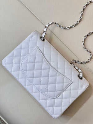 Chanel A01112 Flap Classic 11.12 Handbag Calfskin Silver Tone Metal White - Default Title - View 9