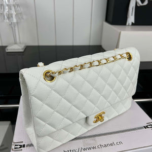 Chanel A01112 Flap Classic 11.12 Handbag Grained Calfskin & Gold-Tone Metal White - Default Title - View 3