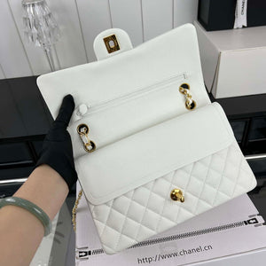 Chanel A01112 Flap Classic 11.12 Handbag Grained Calfskin & Gold-Tone Metal White - Default Title - View 6