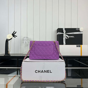 Chanel A01112 Flap Classic 11.12 Handbag Grained Calfskin & Gold-Tone Metal Orchid - Default Title - View 2