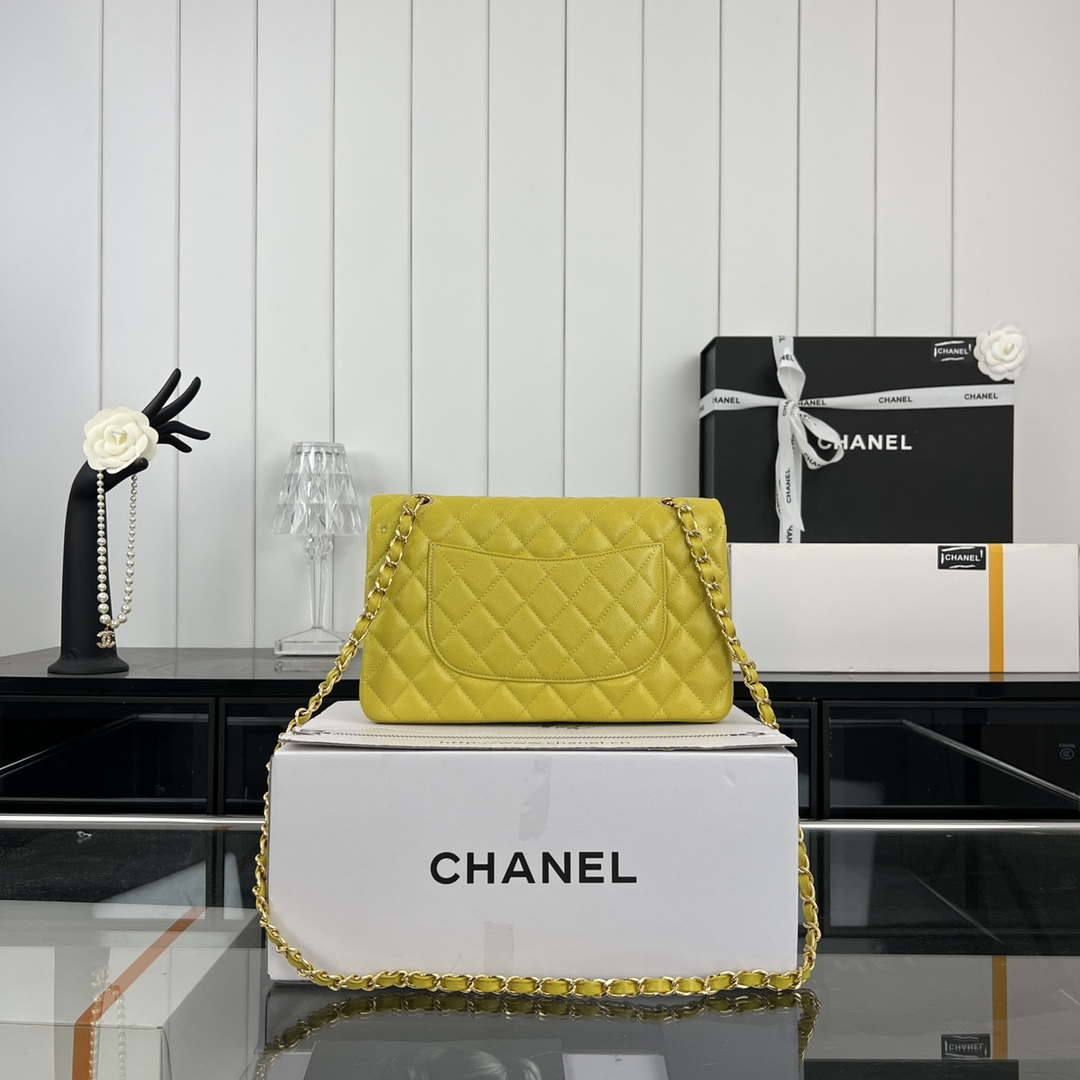 Chanel A01112 Flap Classic 11.12 Handbag Grained Calfskin & Gold-Tone Metal Yellow - Default Title - View 2