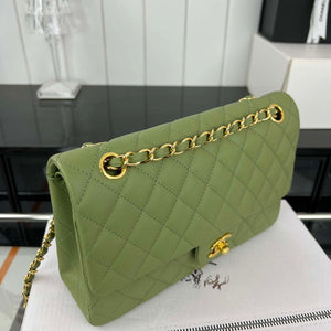 Chanel A01112 Flap Classic 11.12 Handbag Grained Calfskin & Gold-Tone Metal Green - Default Title - View 3