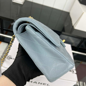 Chanel A01112 Flap Classic 11.12 Handbag Grained Calfskin & Gold-Tone Metal Baby Blue - Default Title - View 4