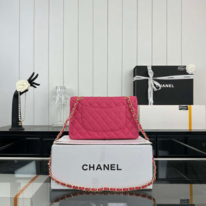Chanel A01112 Flap Classic 11.12 Handbag Grained Calfskin & Gold-Tone Metal Rose red - Default Title - View 2