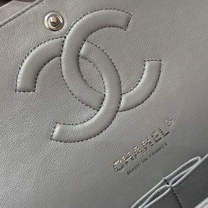 Chanel A01112 Flap Classic 11.12 Handbag Haas Lambskin & Gold-Tone Metal Light Gray - Light Gold - View 8