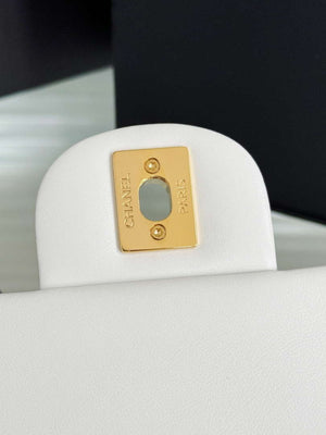 Chanel A01112 Flap Classic 11.12 Handbag Haas Lambskin & Gold-Tone Metal White - Light Gold - View 5