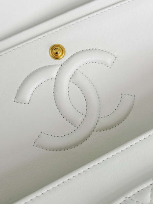 Chanel A01112 Flap Classic 11.12 Handbag Haas Lambskin & Gold-Tone Metal White - Light Gold - View 7
