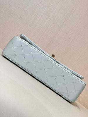 Chanel A01112 Flap Classic 11.12 Handbag Lambskin & Gold-Tone Metal Light Blue - Default Title - View 11