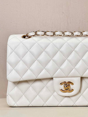 Chanel A01112 Flap Classic 11.12 Handbag Lambskin & Gold-Tone Metal White - Default Title - View 3