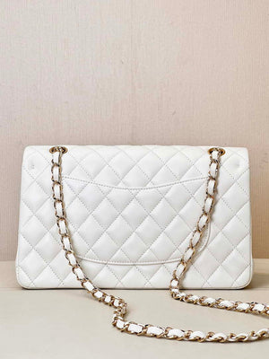 Chanel A01112 Flap Classic 11.12 Handbag Lambskin & Gold-Tone Metal White - Default Title - View 8