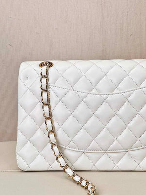 Chanel A01112 Flap Classic 11.12 Handbag Lambskin & Gold-Tone Metal White - Default Title - View 9