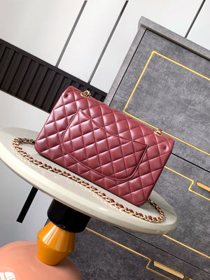 Chanel A01112 Flap Classic 11.12 Handbag Lambskin & Gold-Tone Metal Wine Red - Default Title - View 3