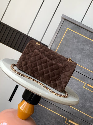 Chanel A01112 Flap Classic 11.12 Handbag Suede leather & Gold-Tone Metal Dark Brown - Default Title - View 2