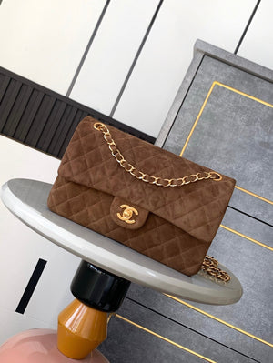 Chanel A01112 Flap Classic 11.12 Handbag Suede leather & Gold-Tone Metal Tan - Default Title - View 1