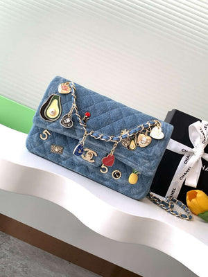 Chanel A01112 Flap Classic 11.12 Handbag Vintage denim jeans & Gold-Tone - Default Title - View 1