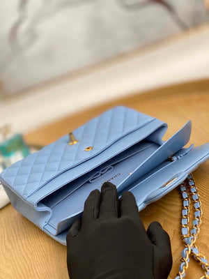 Chanel A01112 Flap Classic Bag Lambskin Light Blue Gold - Default Title - View 6